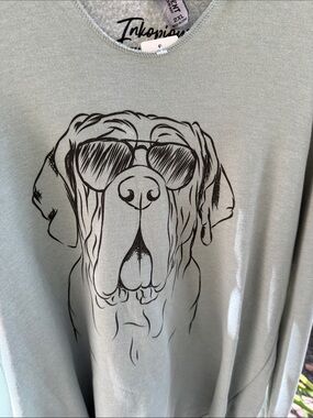 Light Sage Green Dog Graphic Pullover Sweater by